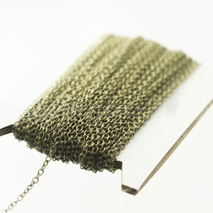 100 ft of Antiqued Brass Round Soldered Chain Dainty Delicate Cable Chain - 2x2.5mm SOLDERED link - Necklace - 225S
