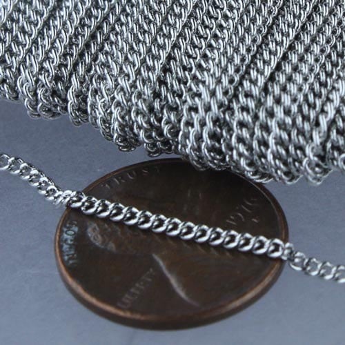 WHOLEsale Lot 300 feet Antique Silver Rhodium Plated SOLDER Curb Chain - 1.6mm SOLDERED Curb Chain - 1.6S