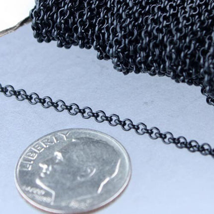 Black Rolo Chain bulk, 100 ft of Rolo Cable Chain 2.0mm - Unsoldered Links -  Wholesale Bulk Jewerly Chain - 20ROLO