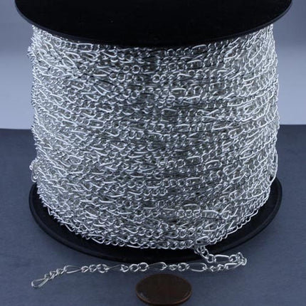 Sterling Silver Plated Figaro Chain Bulk, 12 ft Long and Short Mother and Son Chain FIGARO chain 7x3mm - Necklace Bracelet - 7x3FIG