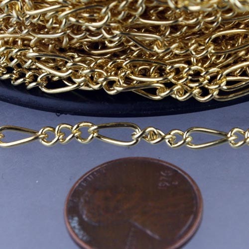 Gold Plated Figaro Chain Bulk, 12 ft Long and Short Mother and Son Chain FIGARO chain 7x3mm - Necklace Bracelet Wholesale Chain - 7x3FIG