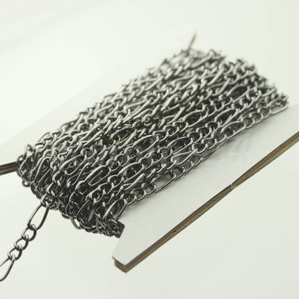 300 feet Gunmetal Plated Chunky Sturdy Heavy Long and Short (3 and 1) Chain FIGARO chain 9x4mm - Necklace Bracelet  - 94FIGA