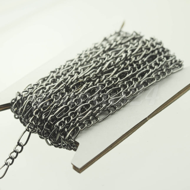 300 feet Gunmetal Plated Chunky Sturdy Heavy Long and Short (3 and 1) Chain FIGARO chain 9x4mm - Necklace Bracelet  - 94FIGA