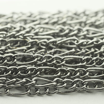10 feet Gunmetal Plated Chunky Sturdy Heavy Long and Short (3 and 1) Chain FIGARO chain 9x4mm - Necklace Bracelet  - 94FIGA