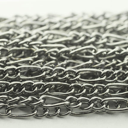 32 feet Gunmetal Plated Chunky Sturdy Heavy Long and Short (3 and 1) Chain FIGARO chain 9x4mm - Necklace Bracelet  - 94FIGA