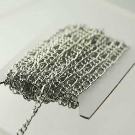 100 feet Rhodium Plated Chunky Sturdy Heavy Long and Short (3 and 1) Chain FIGARO chain 9x4mm - Necklace Bracelet  - 94FIGA