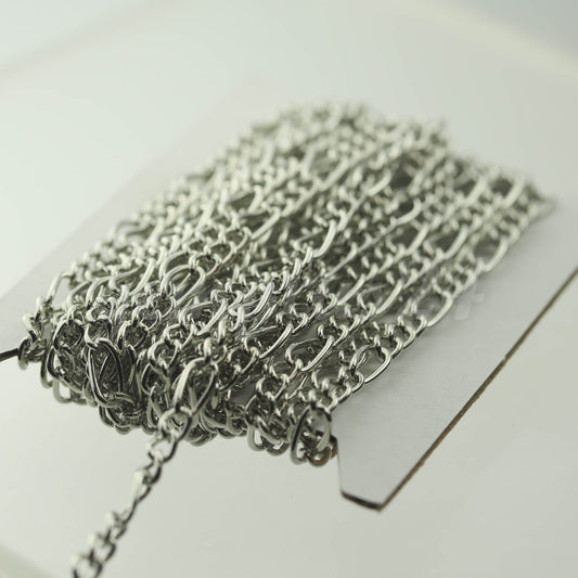 10 feet Rhodium Plated Chunky Sturdy Heavy Long and Short (3 and 1) Chain FIGARO chain 9x4mm - Necklace Bracelet  - 94FIGA