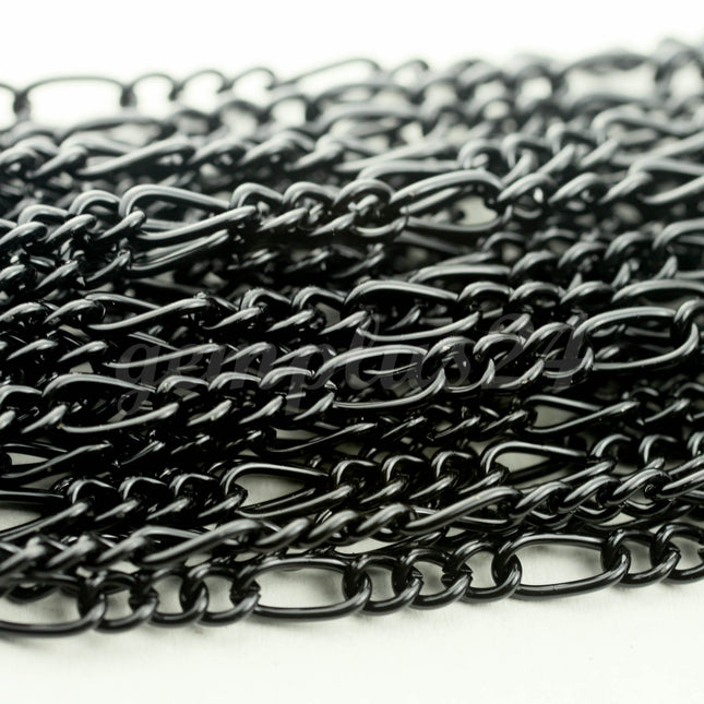 100 feet Black Finished Chunky Sturdy Heavy Long and Short (3 and 1) Chain FIGARO chain 9x4mm - Necklace Bracelet  - 94FIGA