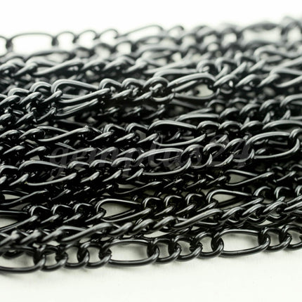 3 feet Black Finished Chunky Sturdy Heavy Long and Short (3 and 1) Chain FIGARO chain 9x4mm - Necklace Bracelet  - 94FIGA