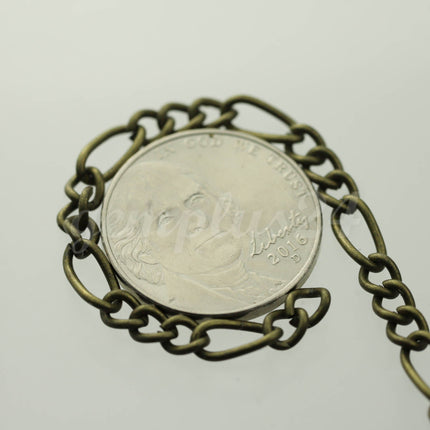 32 feet Antique Brass Plated Chunky Sturdy Heavy Long and Short (3 and 1) Chain FIGARO chain 9x4mm - Necklace Bracelet  - 94FIGA