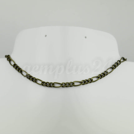 100 feet Antique Brass Plated Chunky Sturdy Heavy Long and Short (3 and 1) Chain FIGARO chain 9x4mm - Necklace Bracelet  - 94FIGA