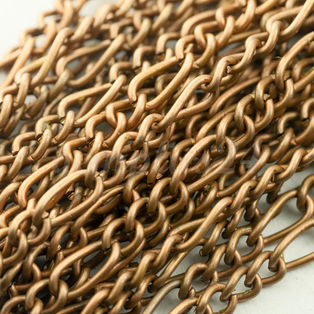 10 feet Antique Copper Plated Chunky Sturdy Heavy Long and Short (3 and 1) Chain FIGARO chain 9x4mm - Necklace Bracelet  - 94FIGA