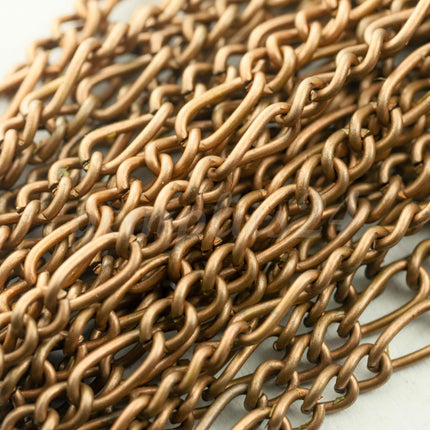 100 feet Antique Copper Plated Chunky Sturdy Heavy Long and Short (3 and 1) Chain FIGARO chain 9x4mm - Necklace Bracelet  - 94FIGA