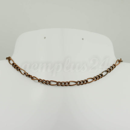 100 feet Antique Copper Plated Chunky Sturdy Heavy Long and Short (3 and 1) Chain FIGARO chain 9x4mm - Necklace Bracelet  - 94FIGA