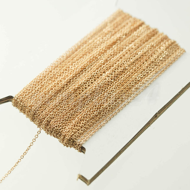 32 ft of Champagne Gold (Pinky Gold) Tiny Dainty Delicate Flat Soldered Necklace Chain - 2mm 2x1.4mm - Free Adequate Jumpring 50pcs - C214F