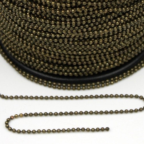 100 ft. spool of Antique Brass finished ROUND ball chain - 1.5mm ball size with free 100 pcs of connector(insert) - 15BALL