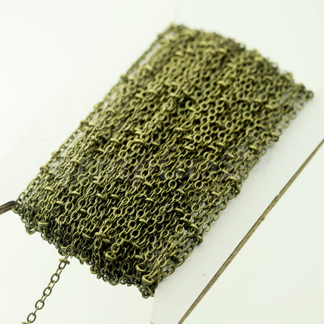10 ft Antique Brass Satellite Chain Flat BALL Chain - 3x1.7mm SOLDERED link - Antique Bronze Tiny Small Ball Flat Cable - 317FSAT