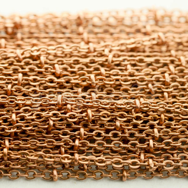 32 ft Antique Copper Satellite Chain Flat BALL Chain - 3x1.7mm SOLDERED link - Antique Bronze Tiny Small Ball Flat Cable - 317FSAT