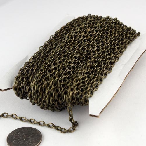 Antique Brass Chain,Bulk, 32 ft. Antique Brass  Drawn oval Cable chain - 3.9x2.5mm unsoldered link - 3926DRAWN