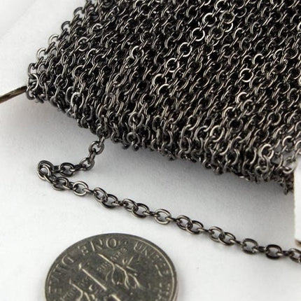 32 Ft. Gunmetal finished Flat round Cable Chain - 3x1.7mm SOLDERED link 317F
