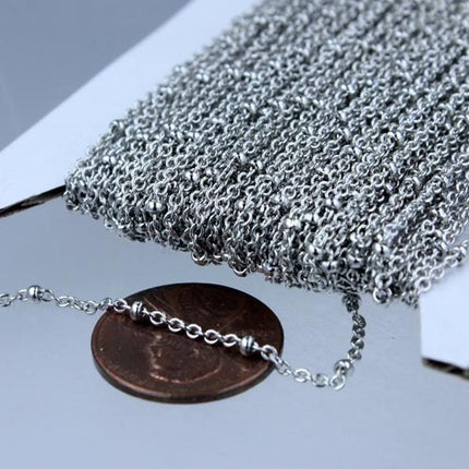 Rhodium Plated Chain Bulk Chain, 100 ft spool of Tiny Antique Silver Chain Cable BALL Chain - 2.0x1.4mm SOLDERED Satellite Chain - 2014SAT