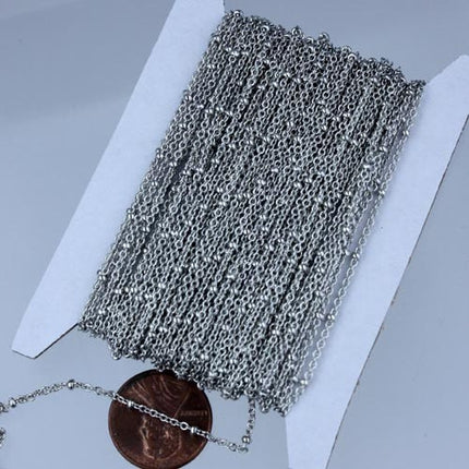 Rhodium Plated Chain Bulk Chain, 100 ft spool of Tiny Antique Silver Chain Cable BALL Chain - 2.0x1.4mm SOLDERED Satellite Chain - 2014SAT