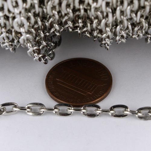 32 ft of Rhodium Plated Flat BIG Chunky Cable Chain - 6x3.8mm 1.0mm Unsoldered Link