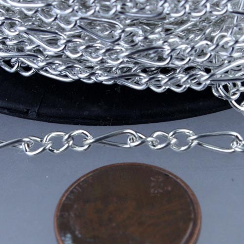 Sterling Silver Plated Figaro Chain Bulk, 50 ft Long and Short Mother and Son Chain FIGARO chain 7x3mm - Necklace Bracelet  - 73FIGA
