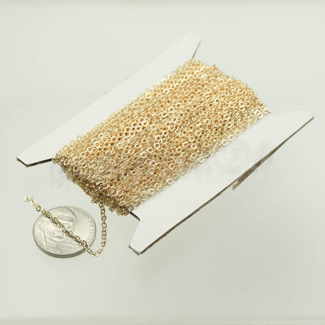 3 Ft Non Tarnish Flat Cable Chain -   22K Gold Flat Chain - 3x1.7mm SOLDER - Anti Tarnish Free Resistant Soldered Cable - AT317F