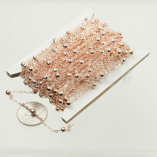 New 32 feet of Rose Gold Plated Satellite LARGE Ball Bead Solder Cable Chain - 3x1.7mm Link - 4mm Ball   317FSATB