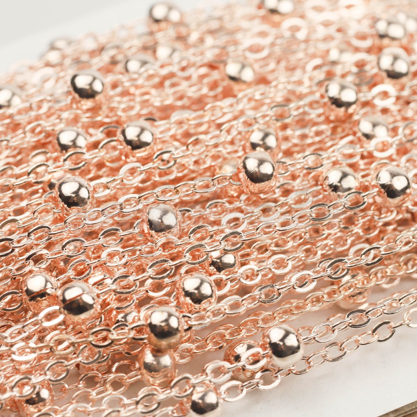 New 32 feet of Rose Gold Plated Satellite LARGE Ball Bead Solder Cable Chain - 3x1.7mm Link - 4mm Ball   317FSATB