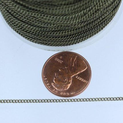 10 feet spool of Antique Brass Finished  Tiny VINTAGE Style curb chain - 1.3mm soldered link - 1.3S