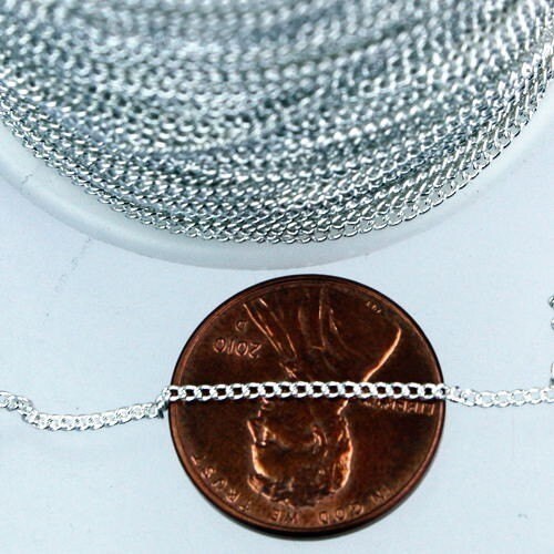 100 ft spool of Silver Finished over brass Tiny curb chain - 1.3mm soldered link - 1.3S