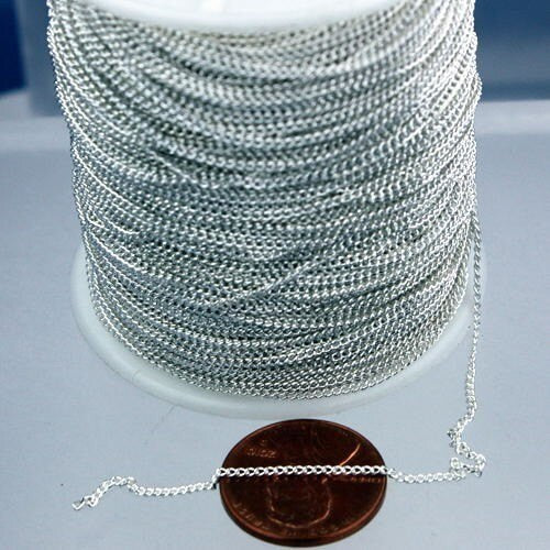 100 ft spool of Silver Finished over brass Tiny curb chain - 1.3mm soldered link - 1.3S