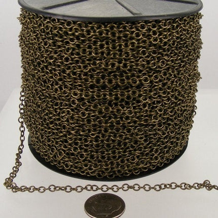 100 ft. spool of Antique Brass Finished Round CIRCLE Cable Chain - 3.2mm Unsoldered Link - 32CIRCLE