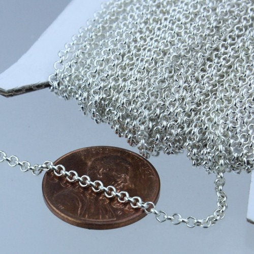 Sterling Silver Plated Rolo Chain bulk, 100 ft of Rolo Cable Chain 2.0mm 2mm - Unsoldered Links -  Wholesale Bulk Chain - 20ROLO