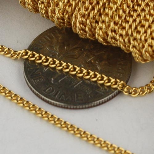 Sample 3 ft spool of Gold Plated SOLDERED Curb Chain - 1.6mm SOLDERED Link - with Matching Jumpring(10pcs) and Lobster (2pcs) - 1.6S