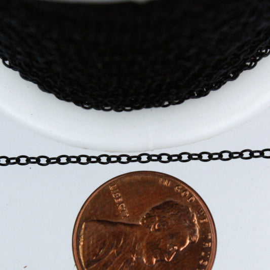 Black Cable Bulk Chain, 3/10/32/100/300 Feet Tiny Round SOLDERED Cable Chain - 2.0x1.4mm-  SOLDERED Link Necklace Wholesale Chain - 2014S