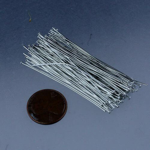 Bulk/FingerPick 100 Pcs Rhodium Plated Headpin - 2 Inch 22 Gauge 22G - Antiqeu Silver Flat Round Head Headpin Head pins TPin - TPIN-22G-50