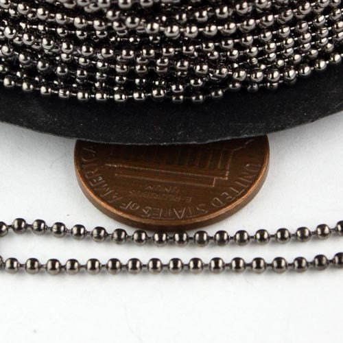 Wholesale Lot 300 ft Plastic spool of Gunmetal plated ball chain - 1.5mm with 100 pcs of Connectors (crimp) - 15BALL