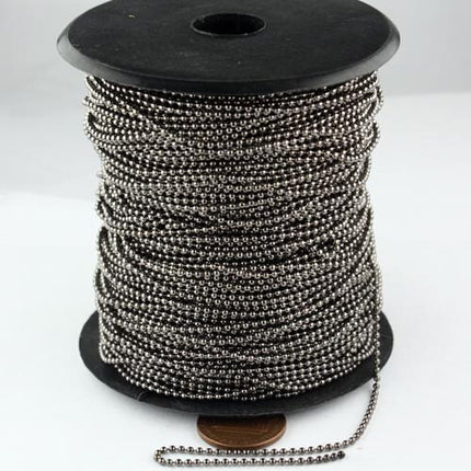 32ft spool of Gunmetal plated ball chain - 1.5mm with 10 pcs of Connectors (crimp) - 15BALL