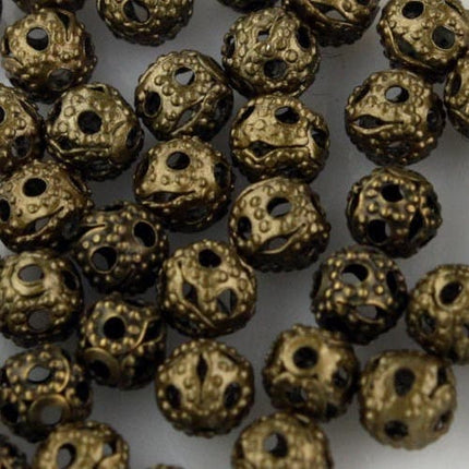100 pcs of Antique Brass Filigree Round Beads Spacer - 4mm