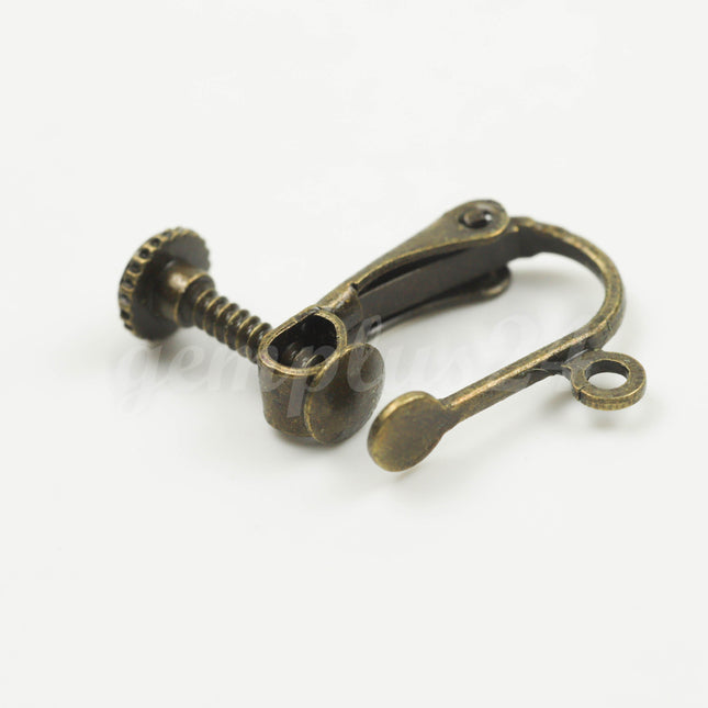 10 pcs of Antique Brass Finished on Brass Screw Back Earring Clips - 18x14mm