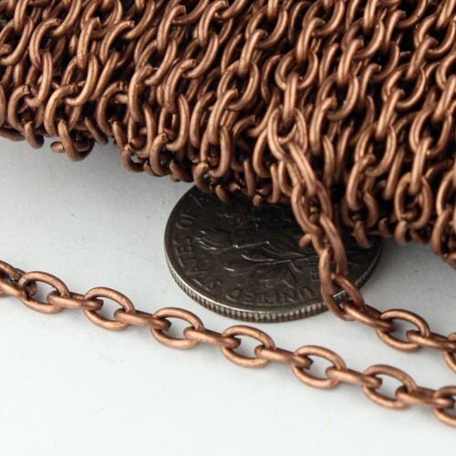 100 ft Antique Copper Cable Chain - 4x5mm 19 Gauge (0.9mm) Unsoldered Link - Heavy Strong Cable Chain Bulk Wholesale Chain - - 4519CA
