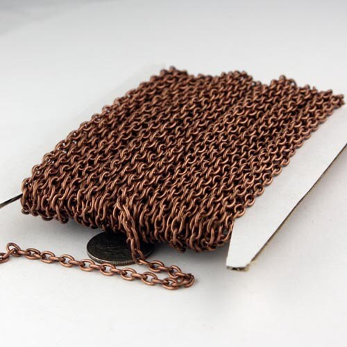 100 ft Antique Copper Cable Chain - 4x5mm 19 Gauge (0.9mm) Unsoldered Link - Heavy Strong Cable Chain Bulk Wholesale Chain - - 4519CA