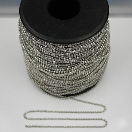32 ft. spool of Rhodium Plated ROUND ball chain - 1.5mm ball size with 10 pcs of Connectors(crimp) - 15BALL