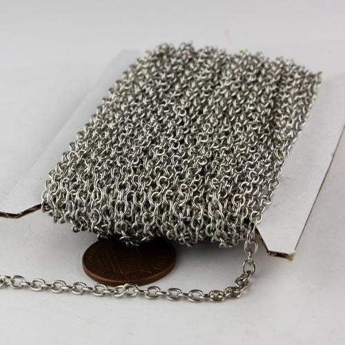32 ft spool of Antique Silver Finished Round Soldered Cable Chain - 3.4x3.0mm SOLDERED Link - 3430S