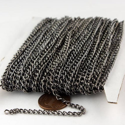 100 ft of Gunmetal Finished Curb Chain - 3.0mm 0.8mm Unsoldered Link -  30CURB