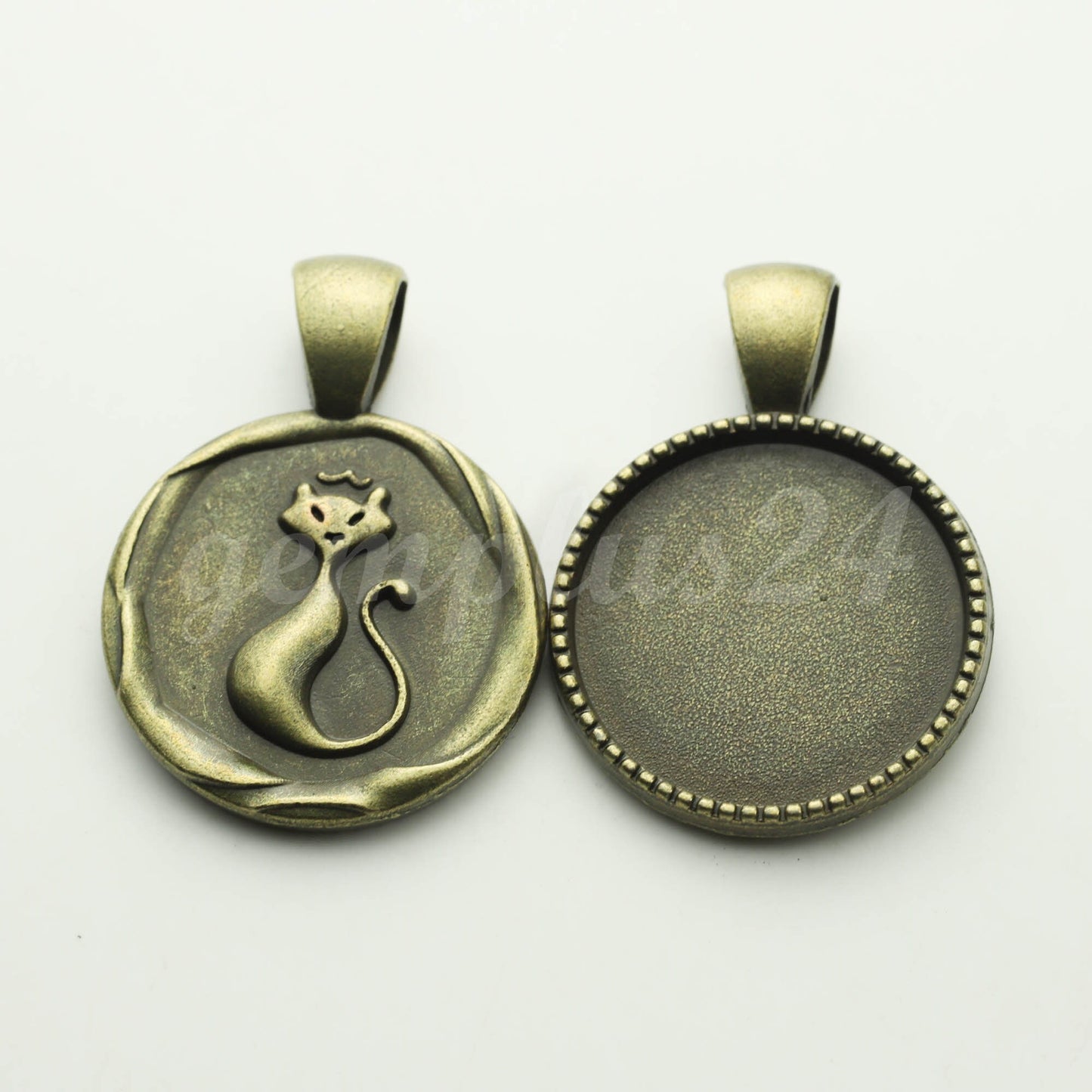 1/5 Pcs/Set Pendant Cat BEZELS Link with GLASS Magnifying Domes Cabochon - 5 sets 10 pcs  - 20mm 13/16 inch Antique Brass Bezel T224