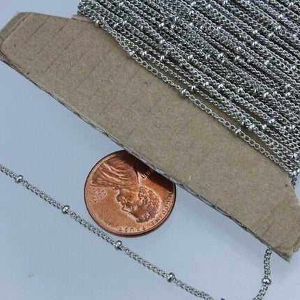 10 ft spool of Antique Silver Finished Rhodium Plated SATELLITE Dainty Delicate curb BALL chain - 1.3mm soldered link - 1.3SAT